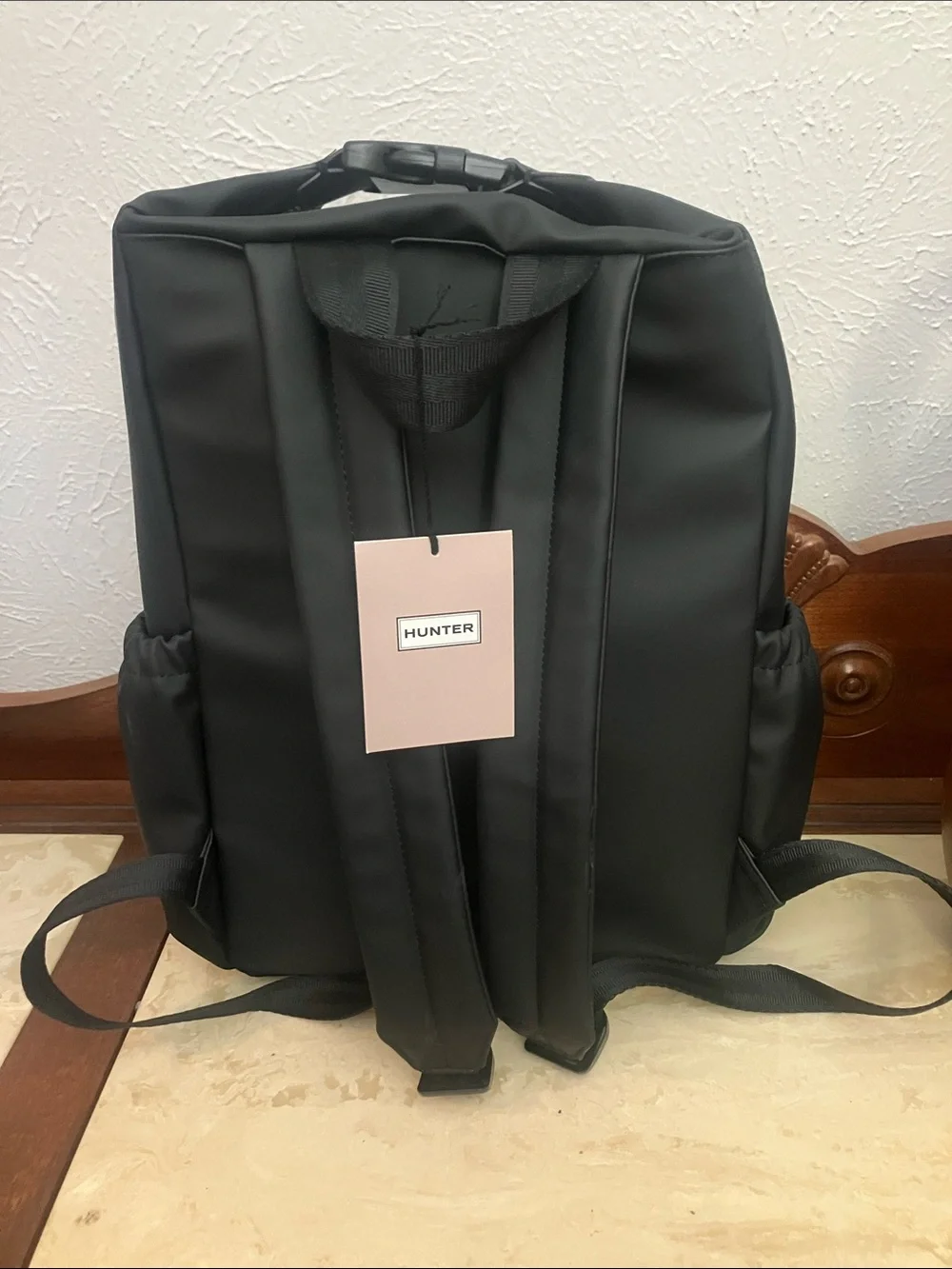 Hunter Black Backpack with Red Zip Pull-Clip Top Style
